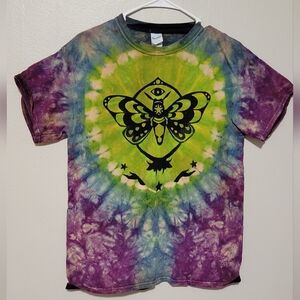 Handmade Tie-Dye Moth Screenprint T Shirt Size M
